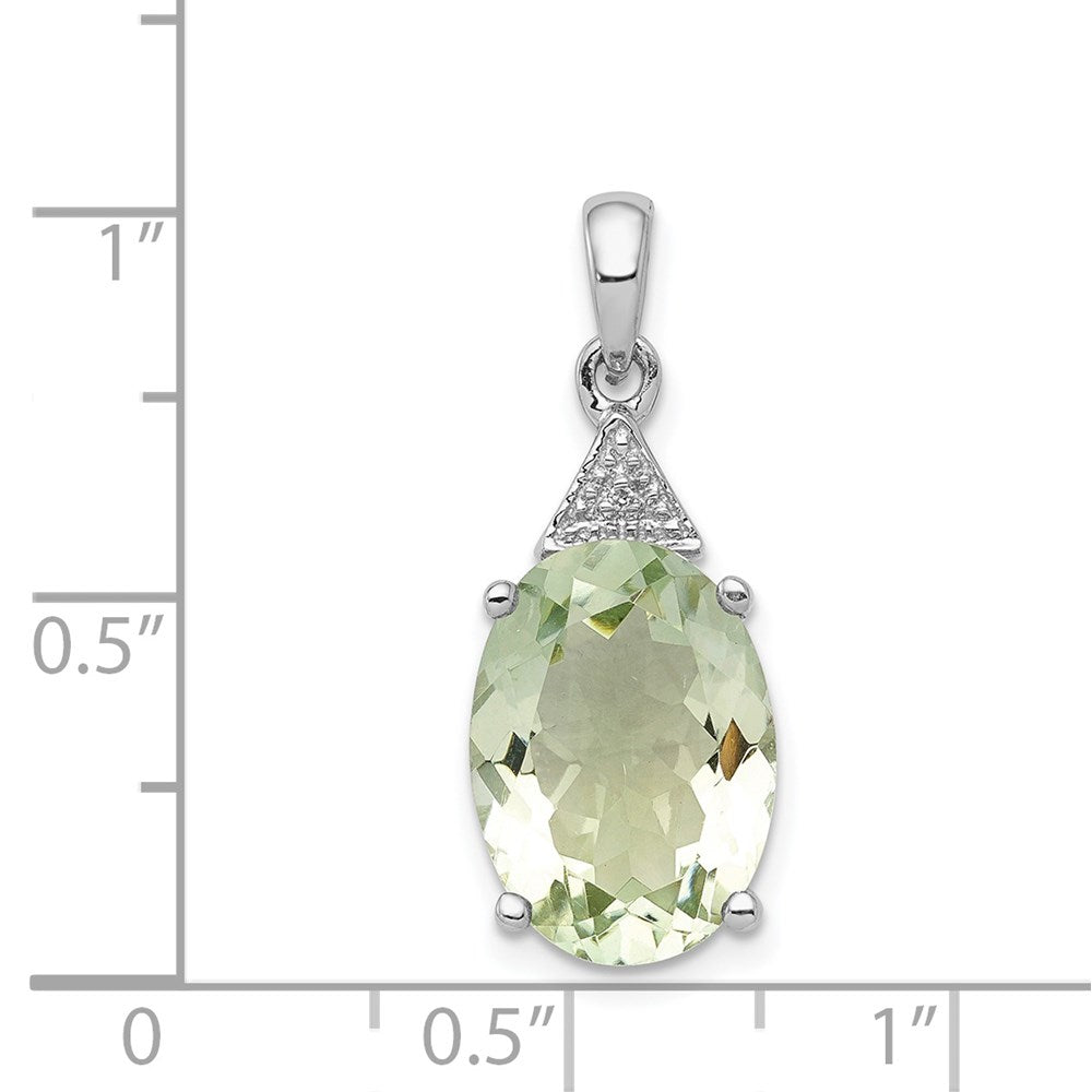 Sterling Silver Rhodium Plated Green Quartz and Diamond Pendant