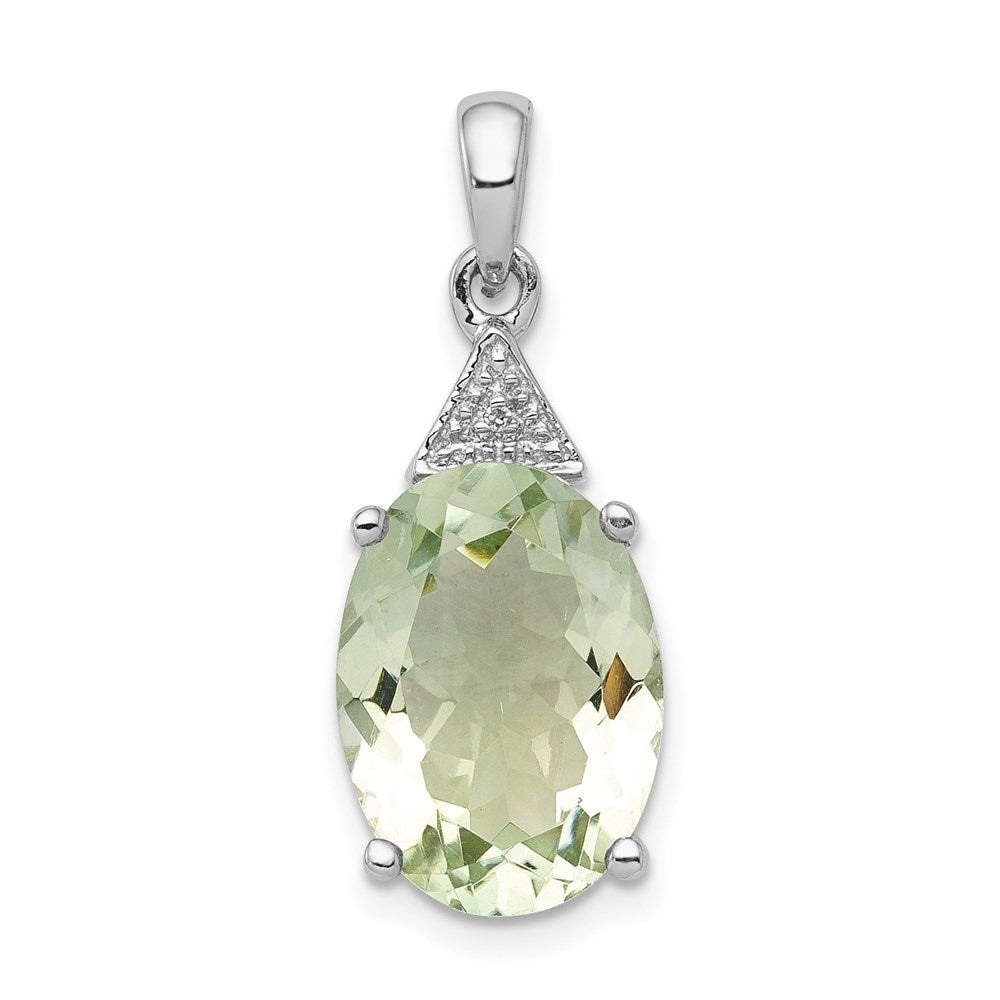 Sterling Silver Rhodium Plated Green Quartz and Diamond Pendant