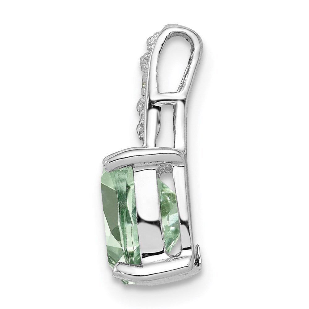 Sterling Silver Rhodium Plated Green Quartz and Diamond Pendant