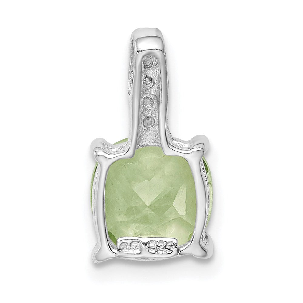 Sterling Silver Rhodium Plated Green Quartz and Diamond Pendant