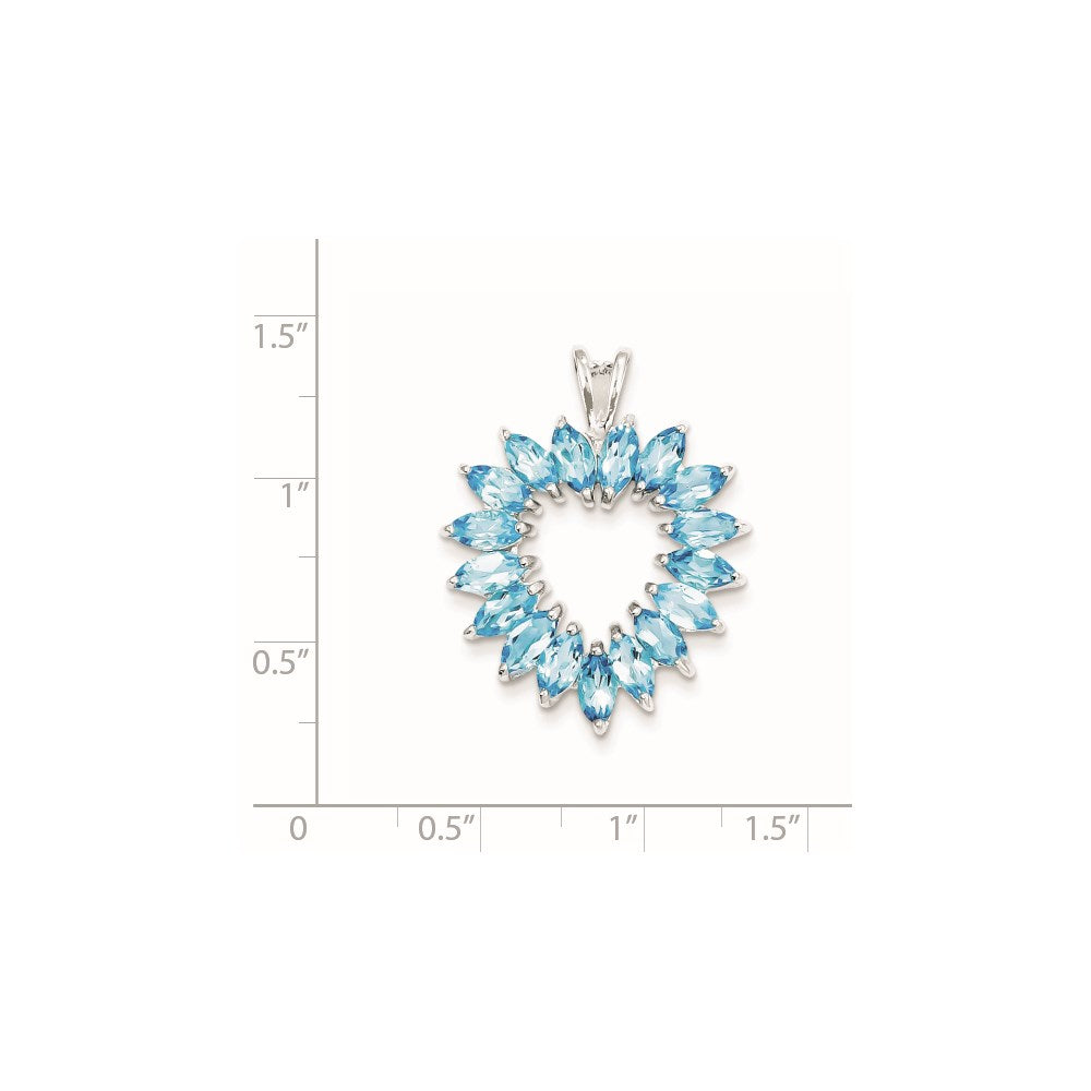 Sterling Silver Rhodium Marquise Swiss Blue Topaz Heart Pendant