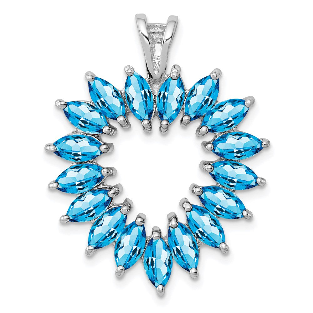 Sterling Silver Rhodium Marquise Swiss Blue Topaz Heart Pendant