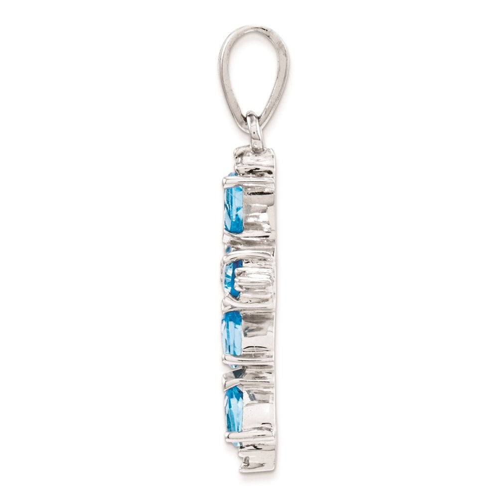 Sterling Silver Rhodium Pear Swiss Blue Topaz Cross Pendant