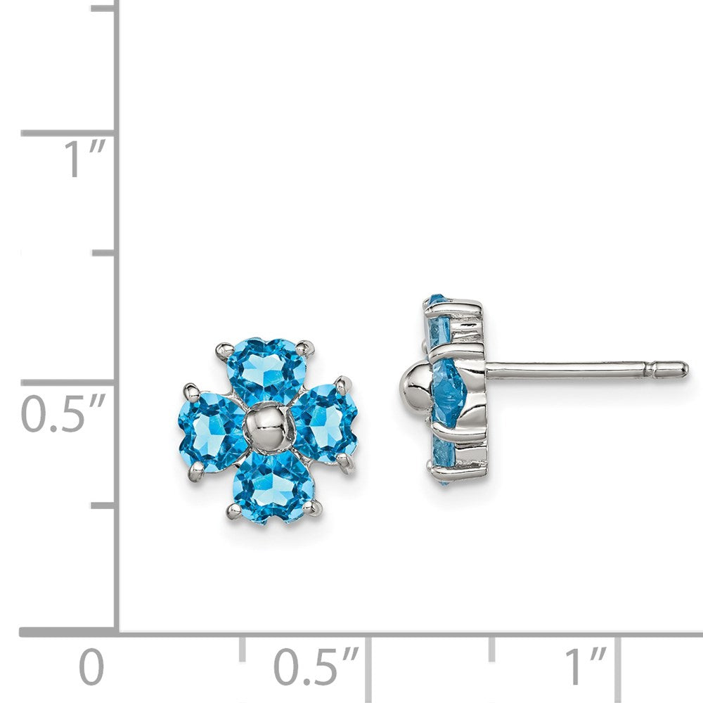 Sterling Silver Rhodium Plated Blue Topaz Flower Post Earrings