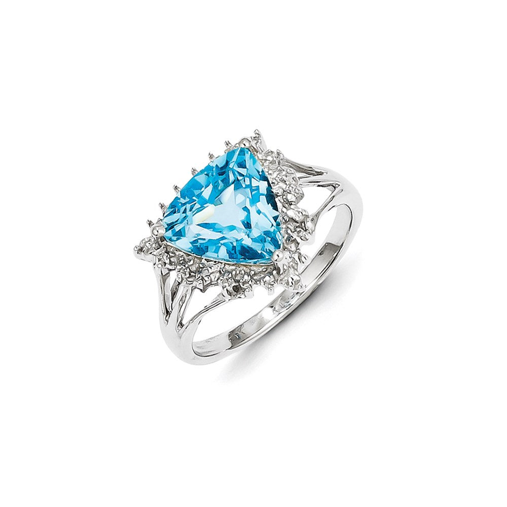 Sterling Silver Rhodium Trillion Lt Swiss Blue Topaz & Diamond Ring