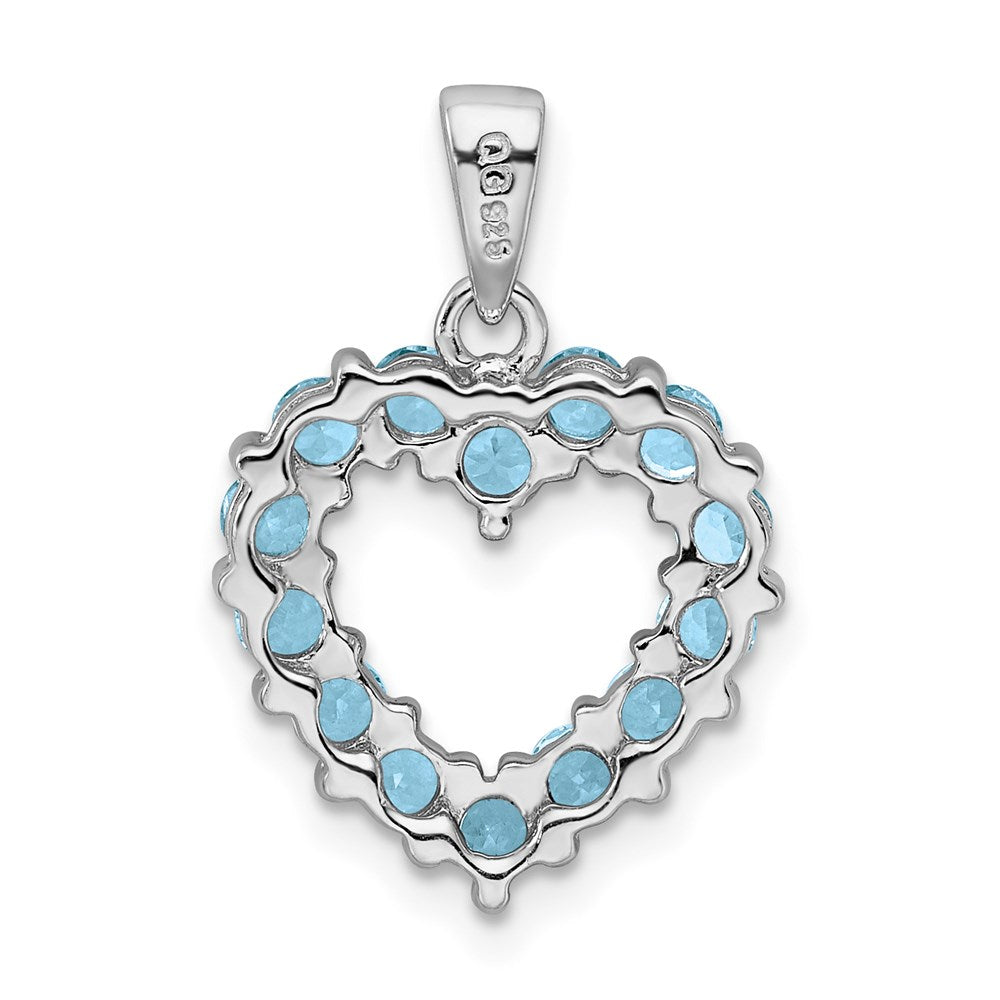 Sterling Silver Rhodium Light Swiss Blue Topaz Heart Pendant