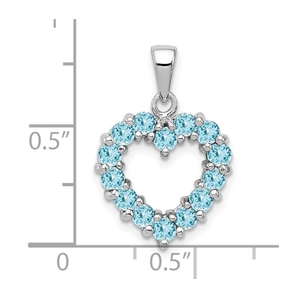 Sterling Silver Rhodium Light Swiss Blue Topaz Heart Pendant