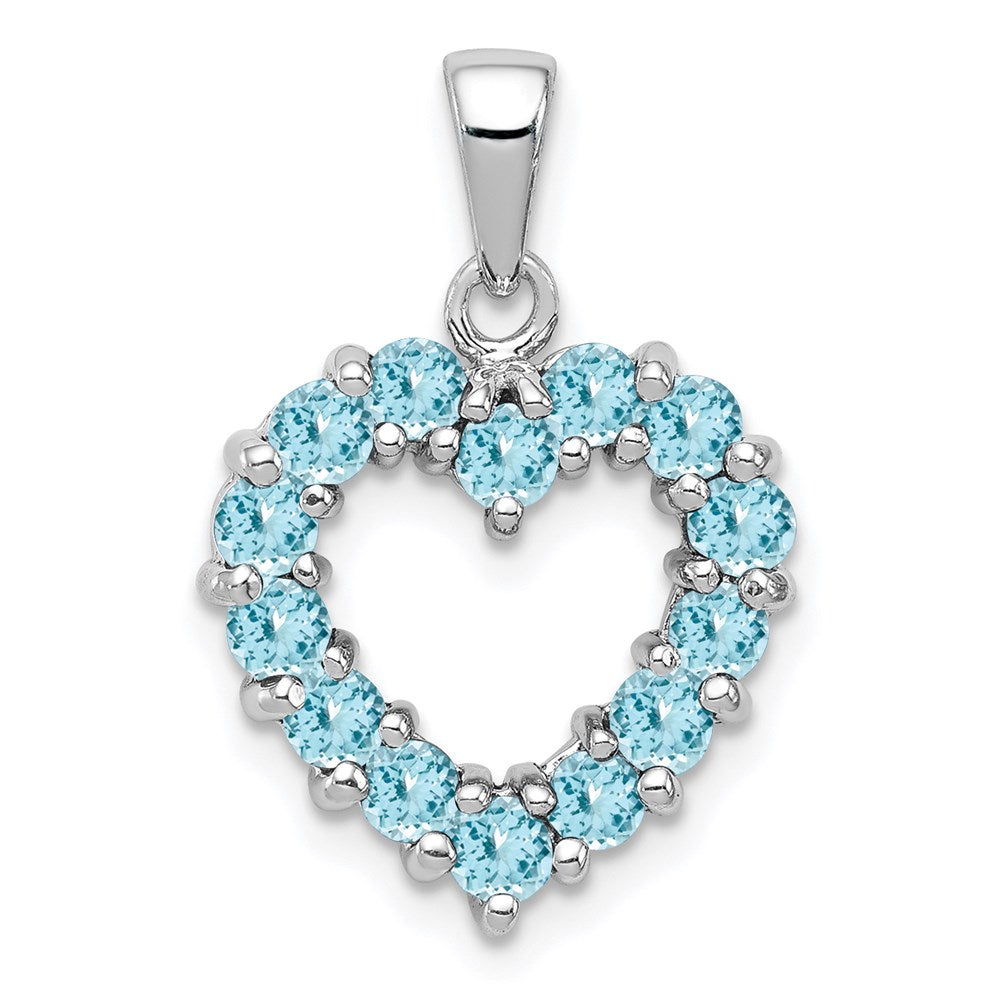 Sterling Silver Rhodium Light Swiss Blue Topaz Heart Pendant