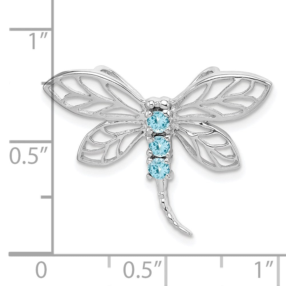 Sterling Silver Rhodium Light Swiss Blue Topaz Dragonfly Pendant