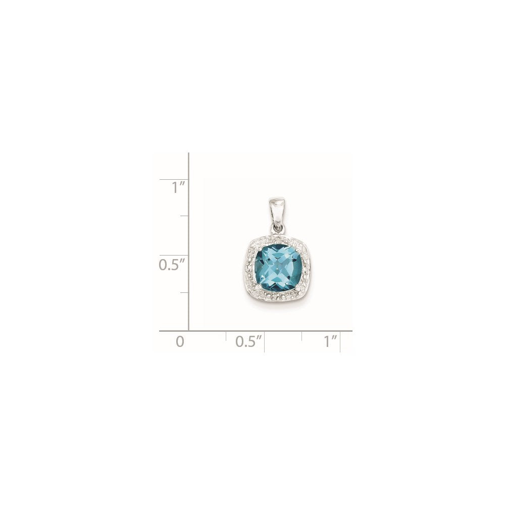 Sterling Silver Rhodium Light Swiss Blue Topaz Pendant