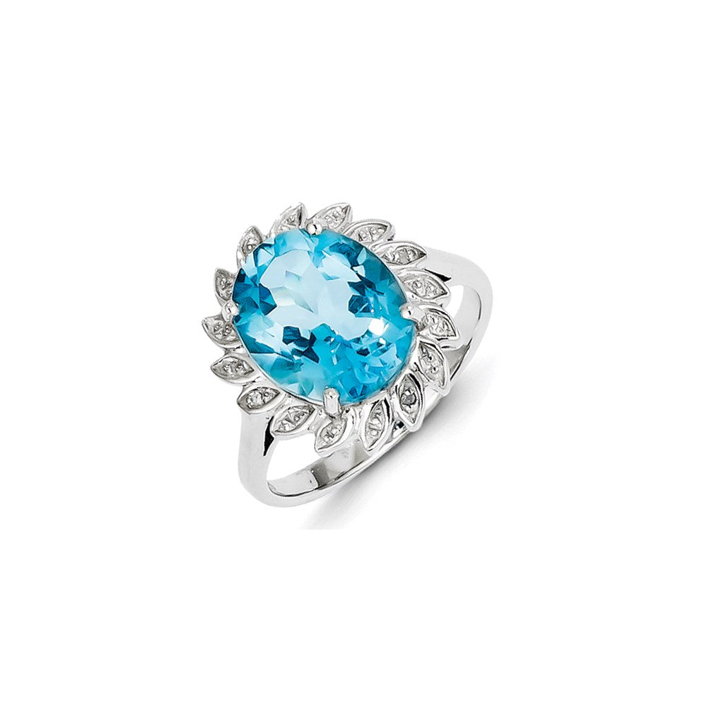 Sterling Silver Rhodium Light Swiss Blue Topaz Diamond Ring