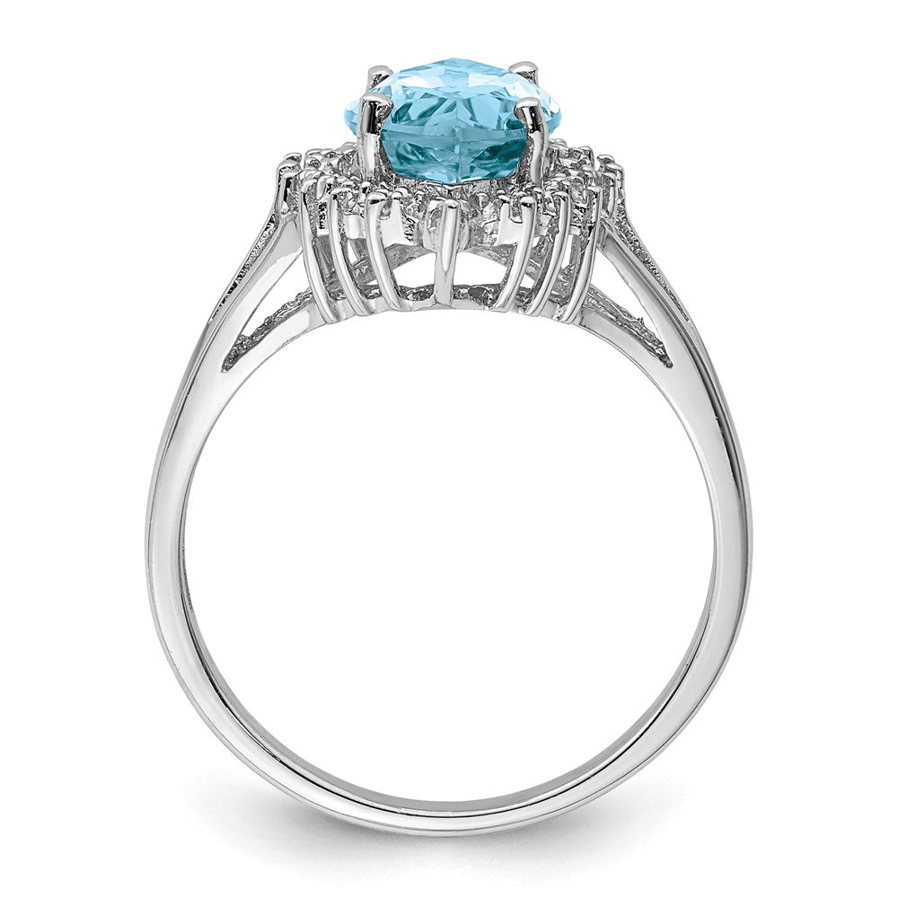 Sterling Silver Rhodium Light Swiss Blue Topaz Diamond Ring