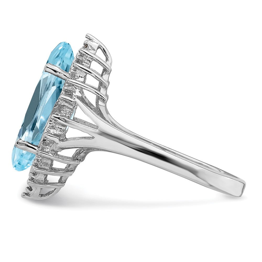 Sterling Silver Rhodium Light Swiss Blue Topaz Diamond Ring