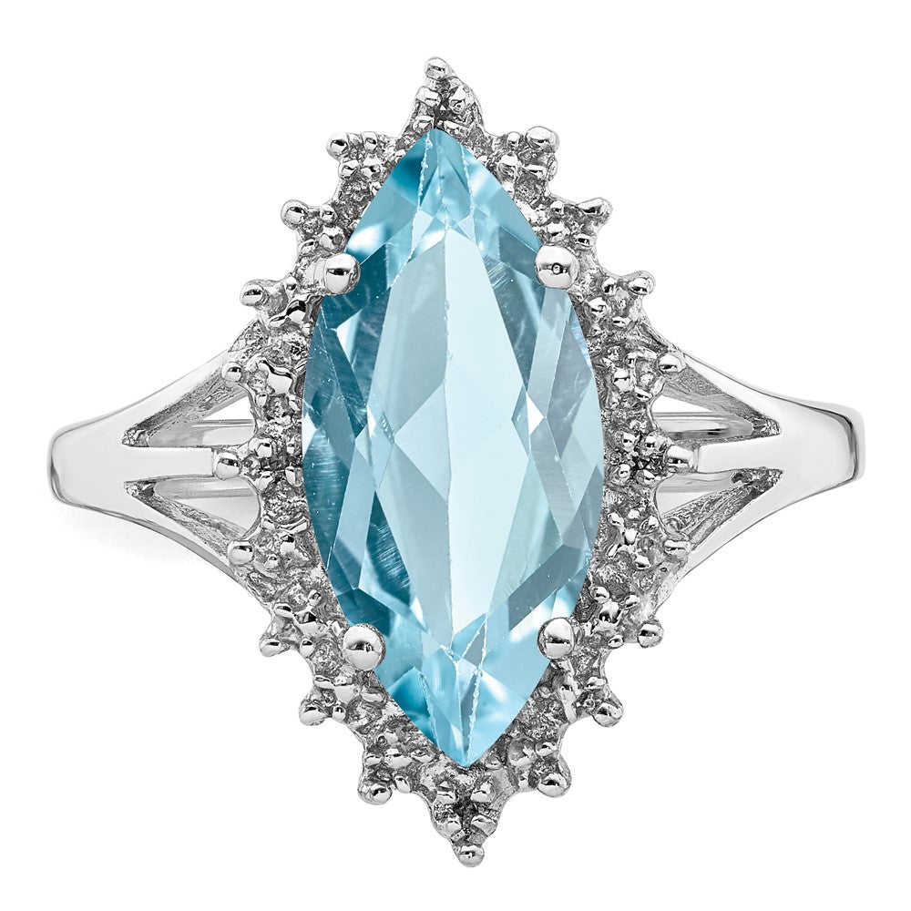 Sterling Silver Rhodium Light Swiss Blue Topaz Diamond Ring