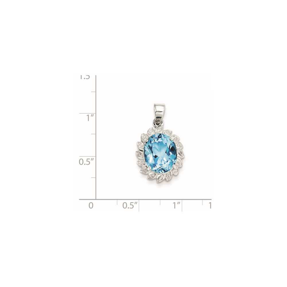 Sterling Silver Rhodium Light Swiss Blue Topaz Diamond Pendant