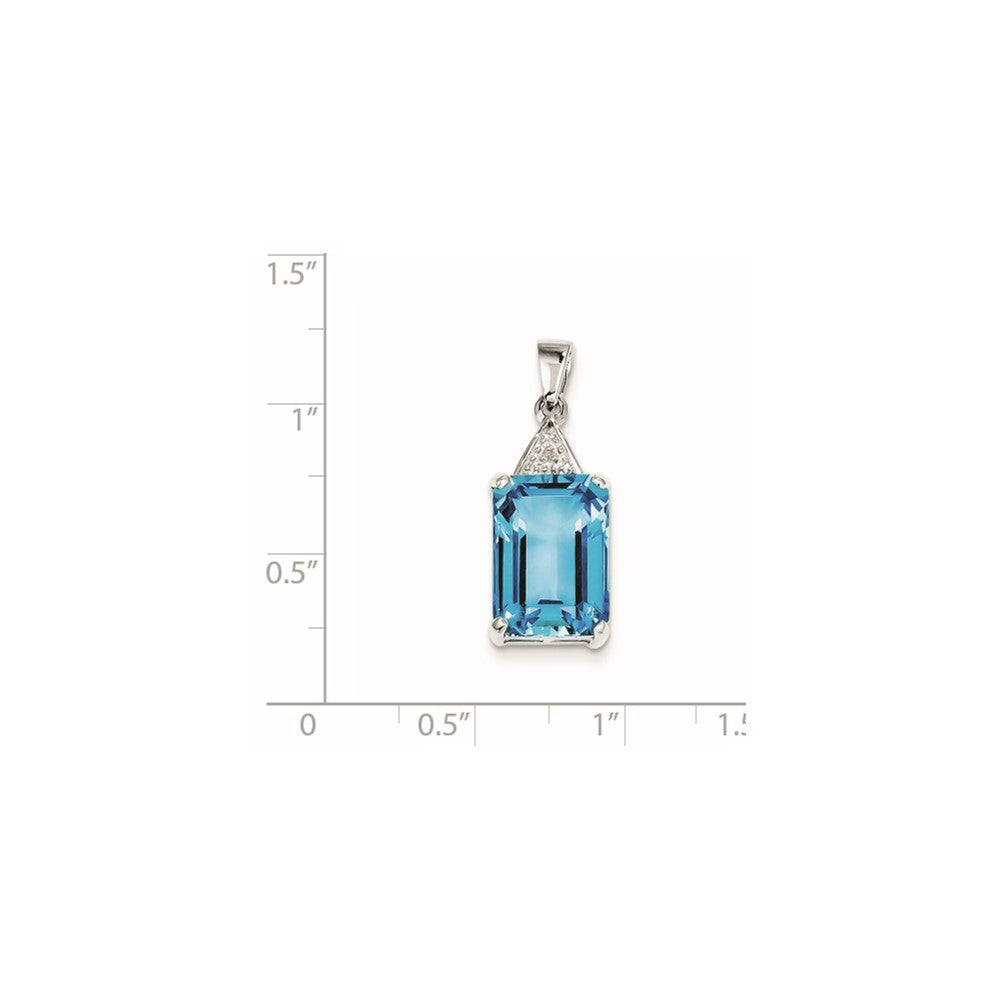 Sterling Silver Emerald-cut Swiss Blue Topaz & Diamond Pendant