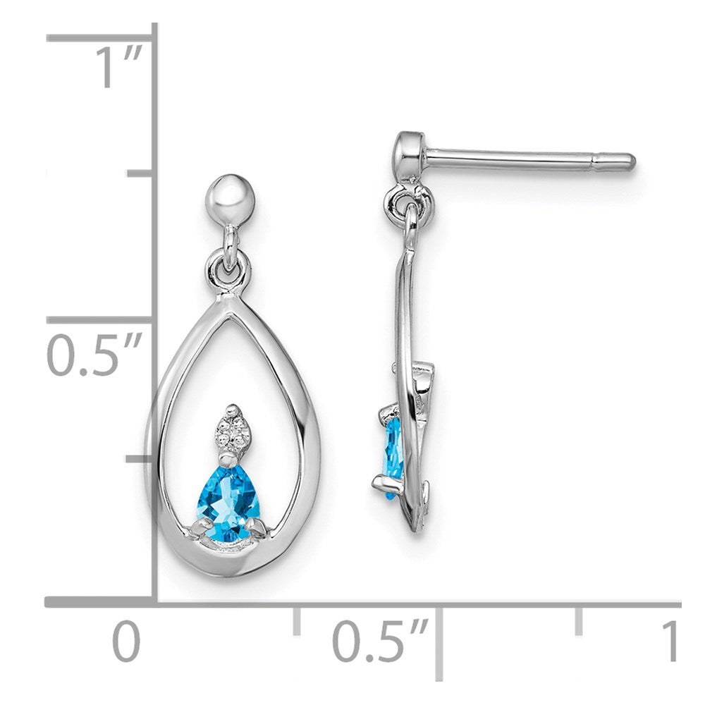 Sterling Silver Rhodium-plated Blue Topaz and Diamond Post Earrings