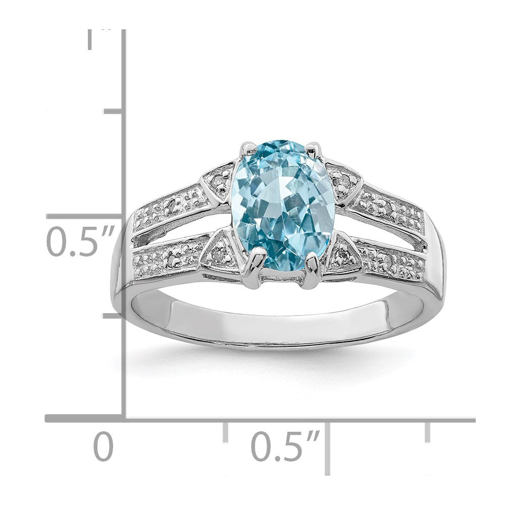 Sterling Silver Rhodium Light Swiss Blue Topaz & Diamond Ring