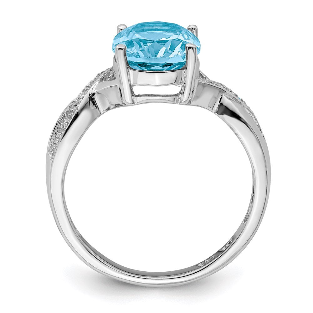 Sterling Silver Rhodium Light Swiss Blue Topaz & Diamond Ring