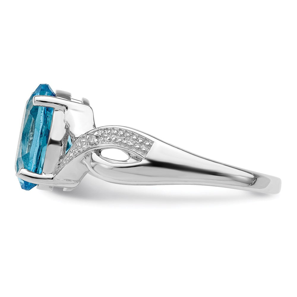 Sterling Silver Rhodium Light Swiss Blue Topaz & Diamond Ring