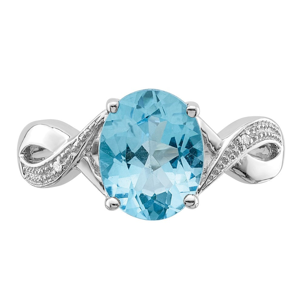 Sterling Silver Rhodium Light Swiss Blue Topaz & Diamond Ring