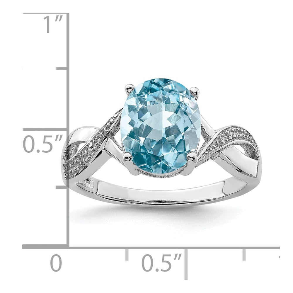 Sterling Silver Rhodium Light Swiss Blue Topaz & Diamond Ring