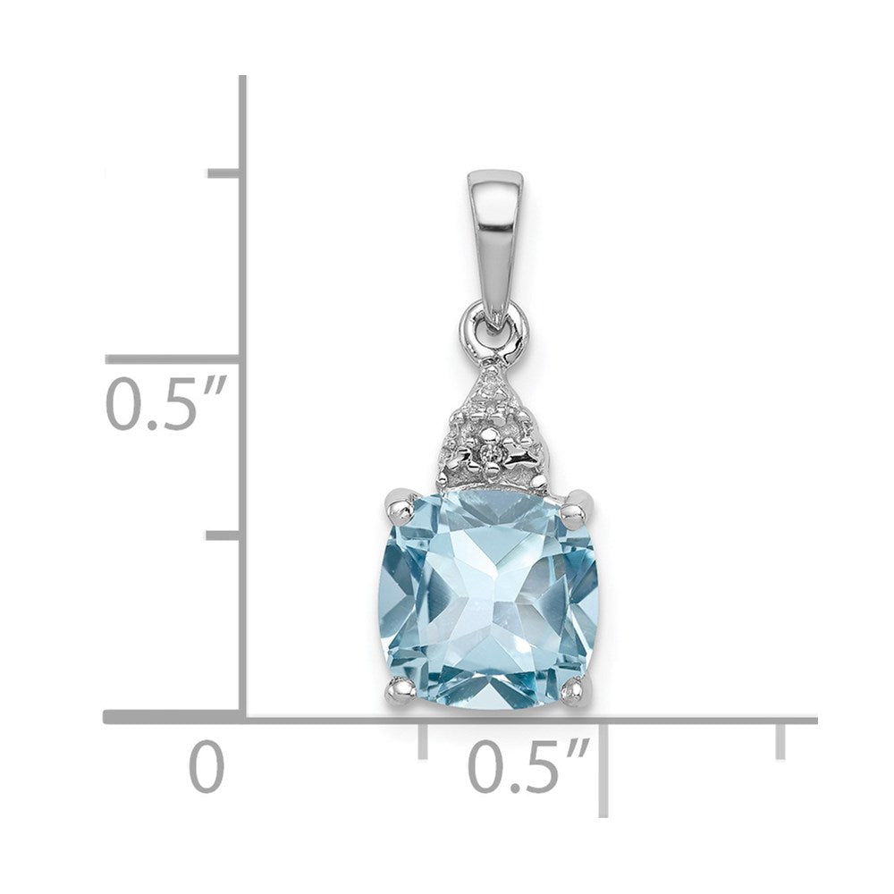 Sterling Silver Rhodium Lt Swiss Blue Topaz & Diamond Pendant