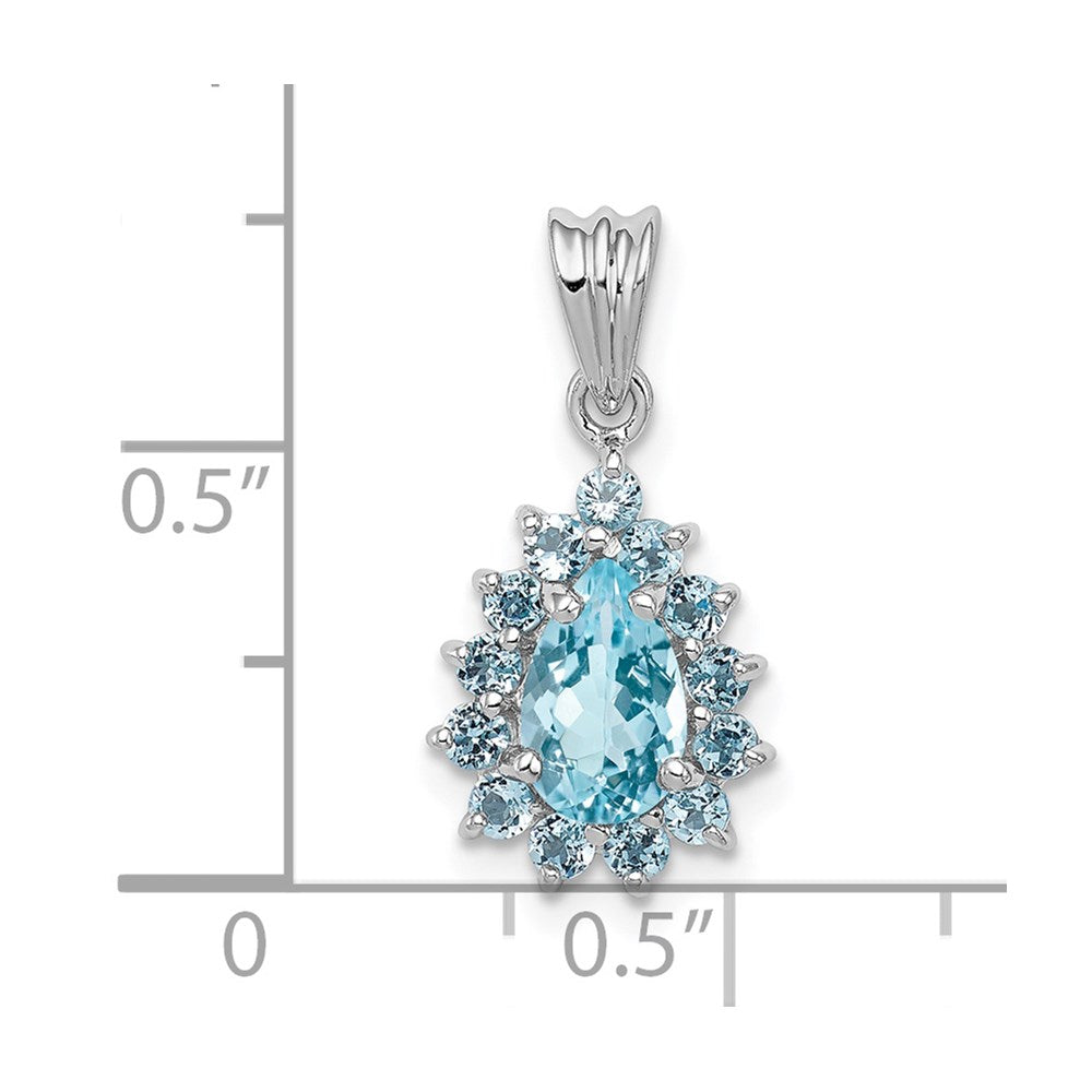 Sterling Silver Rhodium-plated Light Swiss Blue Topaz Pear-shaped Pendant