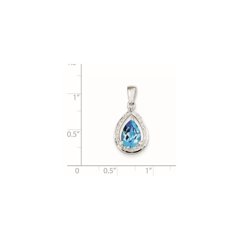 Sterling Silver Rhodium-plated Light Swiss Blue Topaz & Diamond Pendant