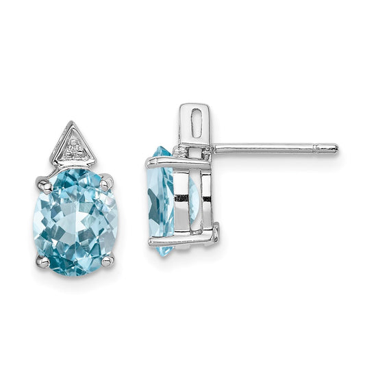 Sterling Silver Rhodium Light Swiss Blue Topaz & Diamond Post Earrings