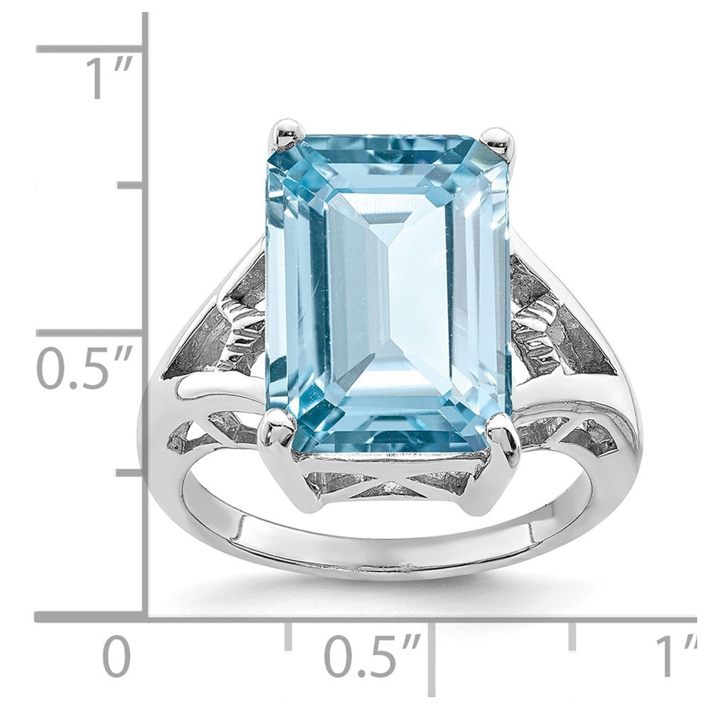 Sterling Silver Rhodium Light Swiss Blue Topaz Ring