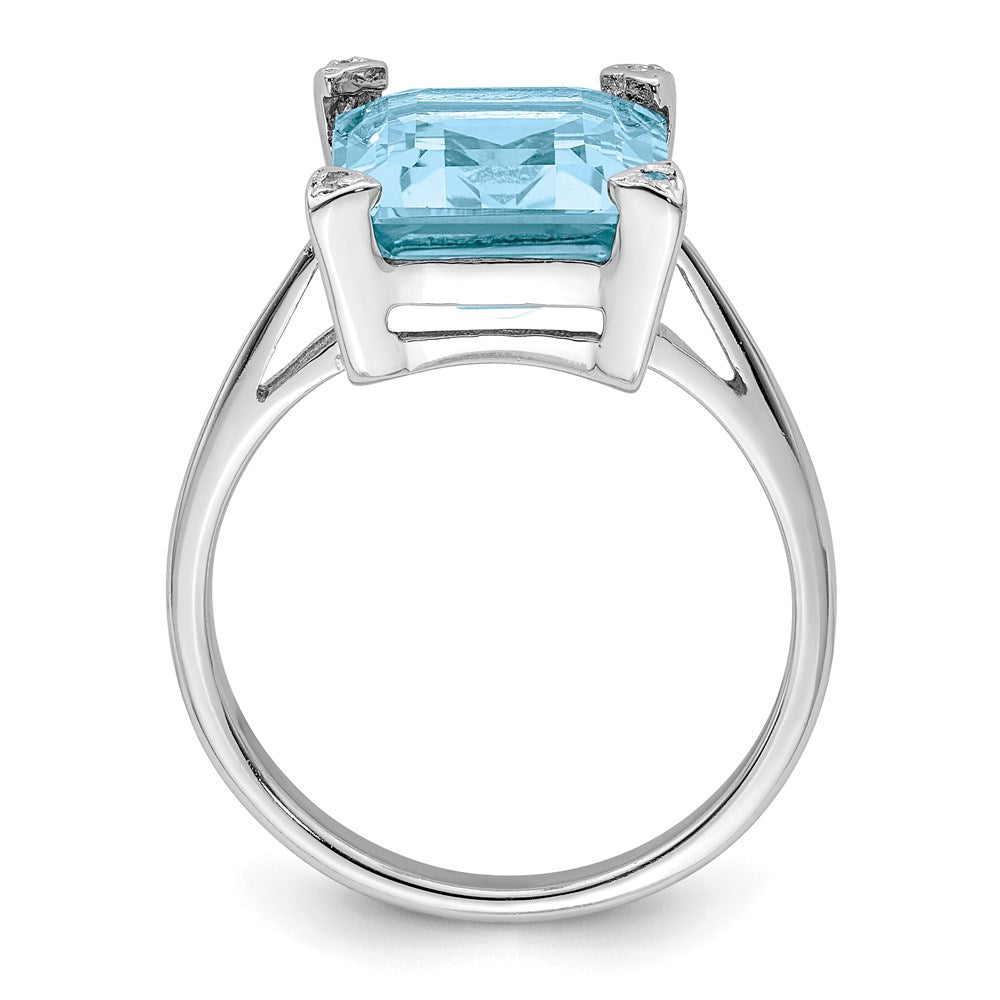 Sterling Silver Rhodium Light Swiss Blue Topaz Diamond Ring