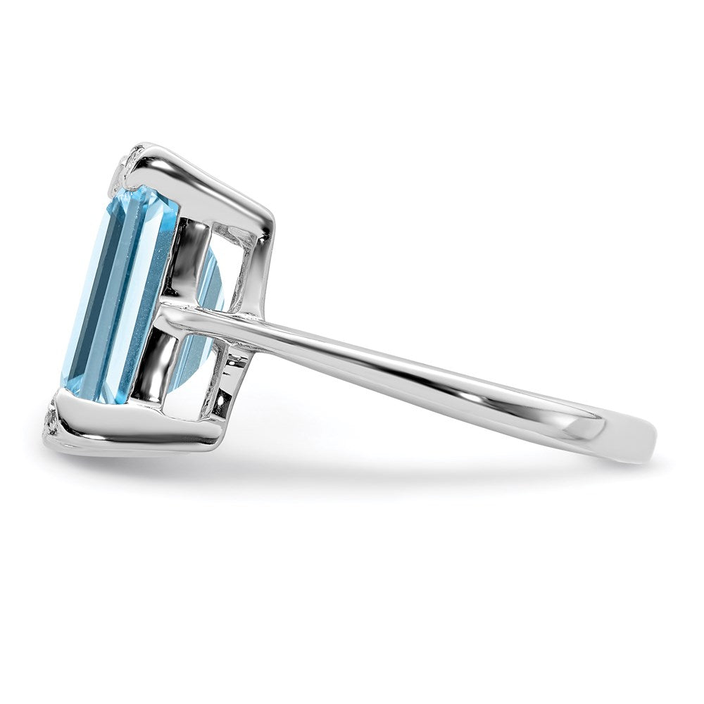 Sterling Silver Rhodium Light Swiss Blue Topaz Diamond Ring