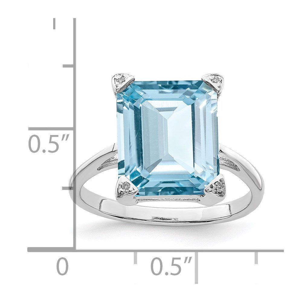 Sterling Silver Rhodium Light Swiss Blue Topaz Diamond Ring