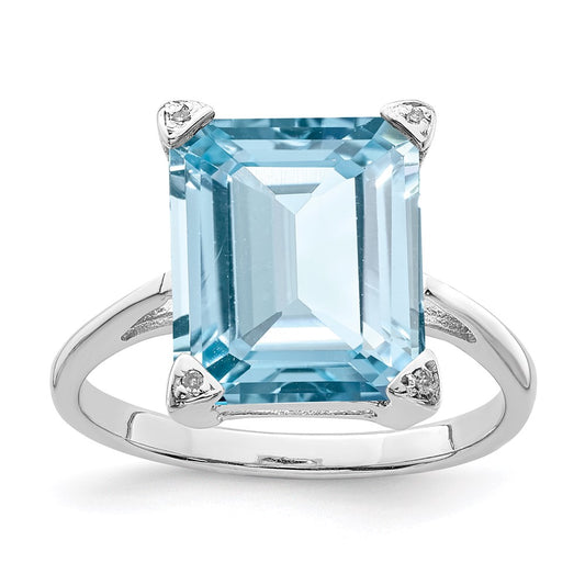 Sterling Silver Rhodium Light Swiss Blue Topaz Diamond Ring