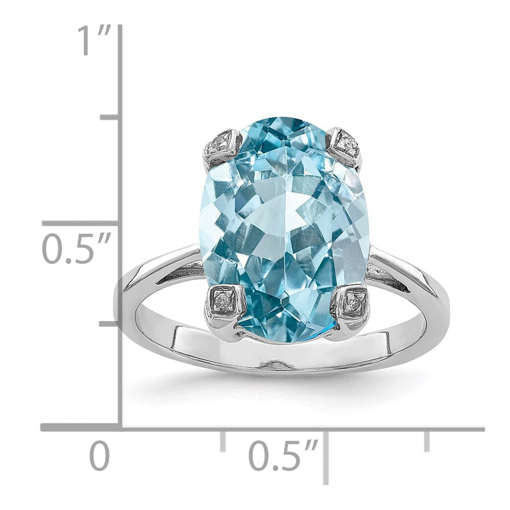 Sterling Silver Rhodium Light Swiss Blue Topaz Diamond Ring