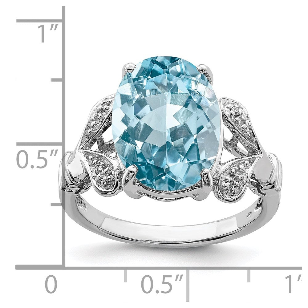 Sterling Silver Rhodium Light Swiss Blue Topaz Diamond Ring