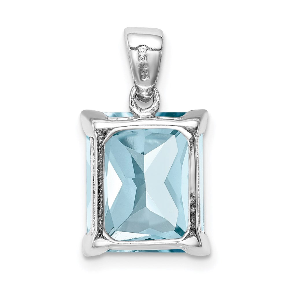 Sterling Silver Rhodium Light Swiss Blue Topaz Diamond Pendant