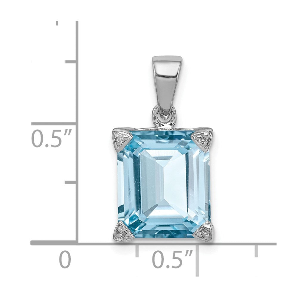 Sterling Silver Rhodium Light Swiss Blue Topaz Diamond Pendant