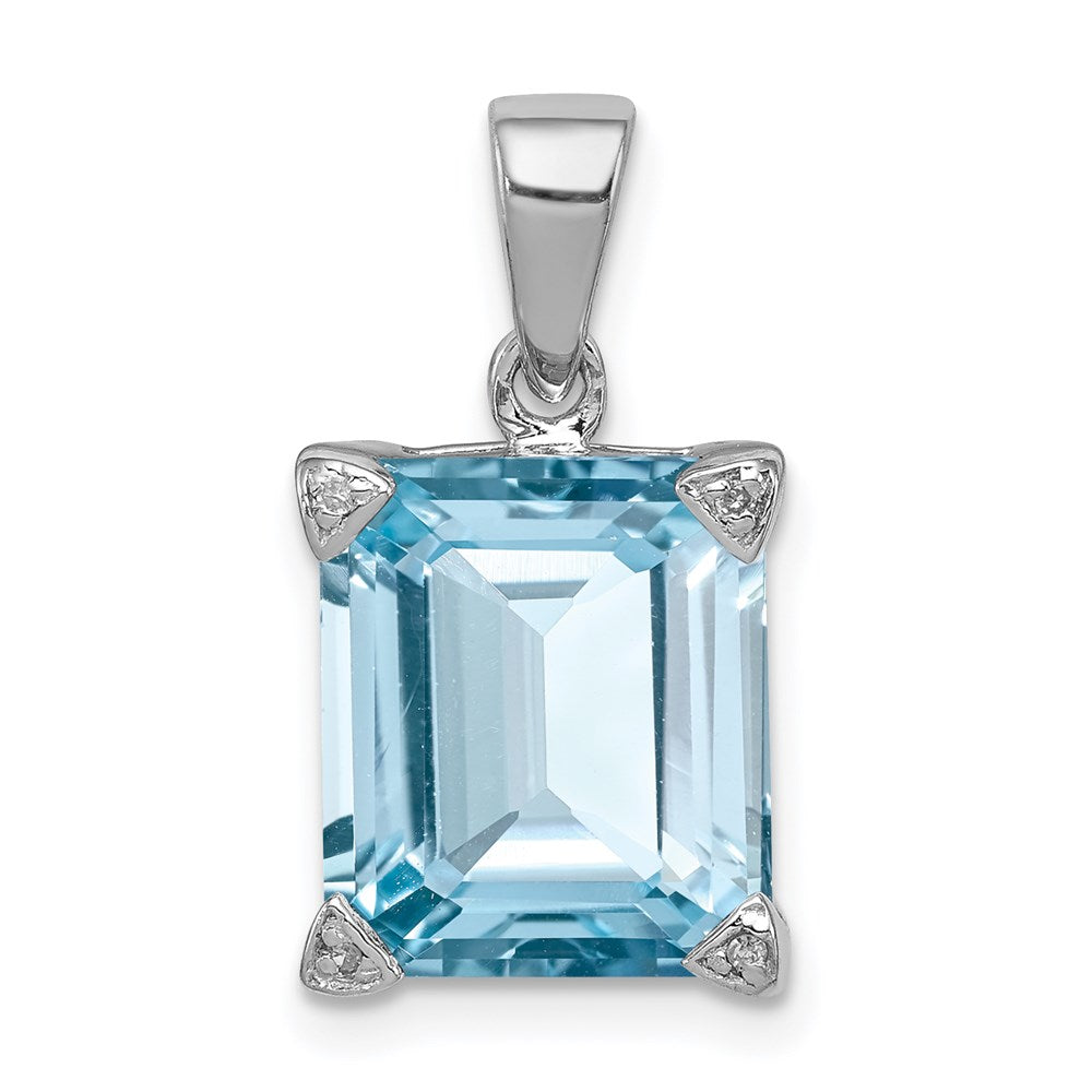 Sterling Silver Rhodium Light Swiss Blue Topaz Diamond Pendant