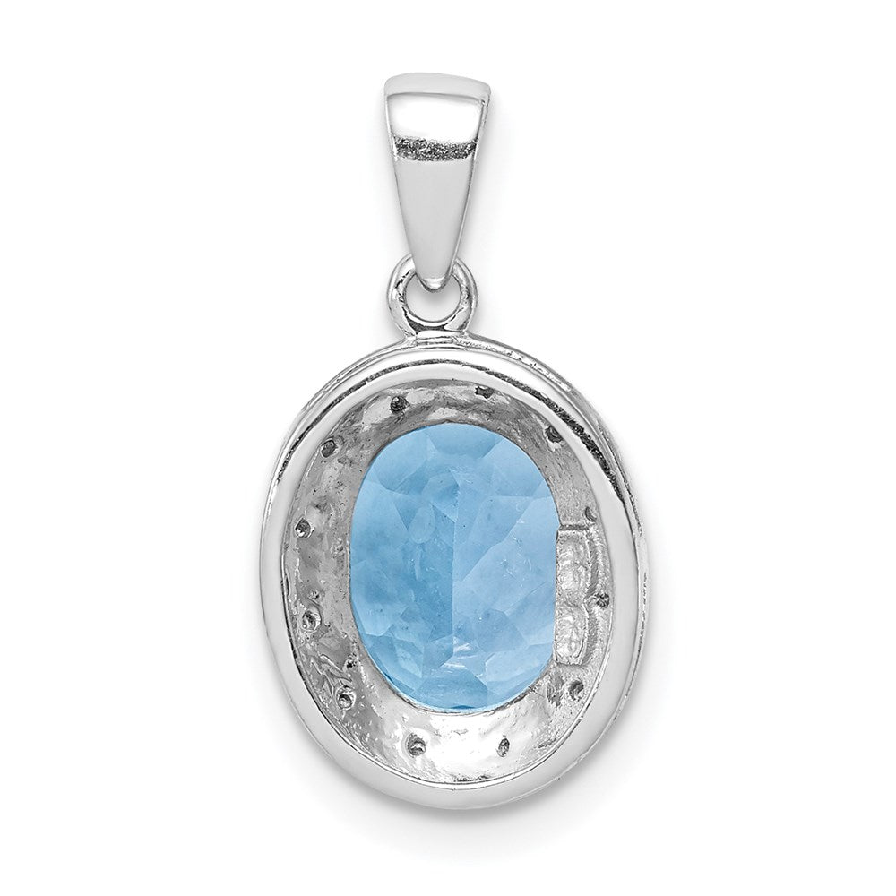 Sterling Silver Rhodium Oval Swiss Blue Topaz & Diamond Pendant