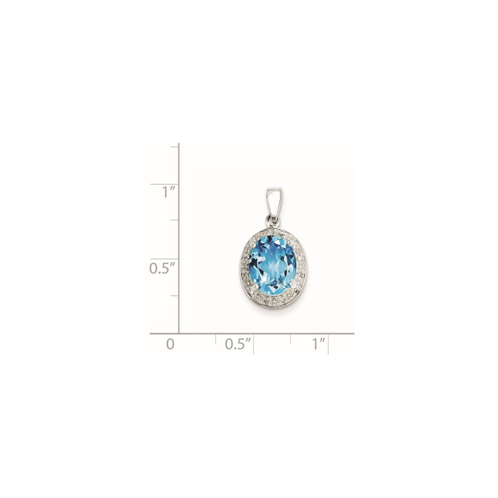 Sterling Silver Rhodium Oval Swiss Blue Topaz & Diamond Pendant