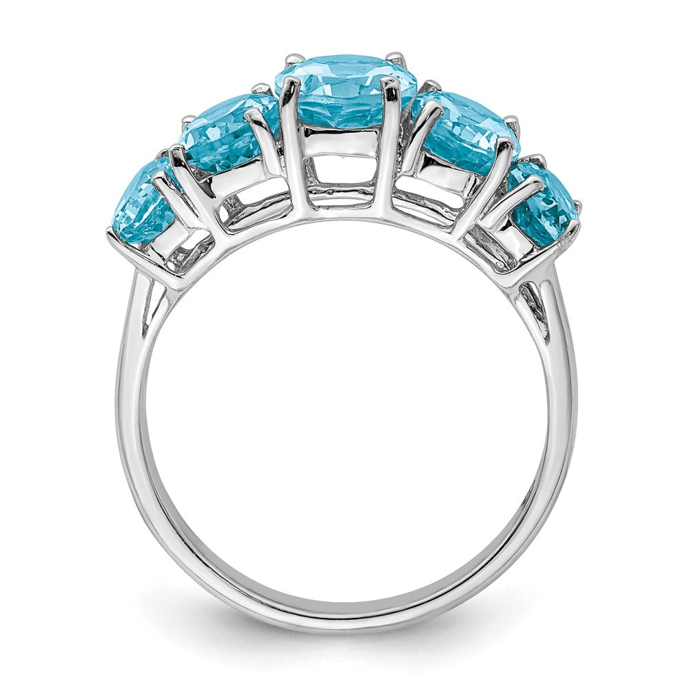 Sterling Silver Rhodium Light Swiss Blue Topaz 5 Stone Ring