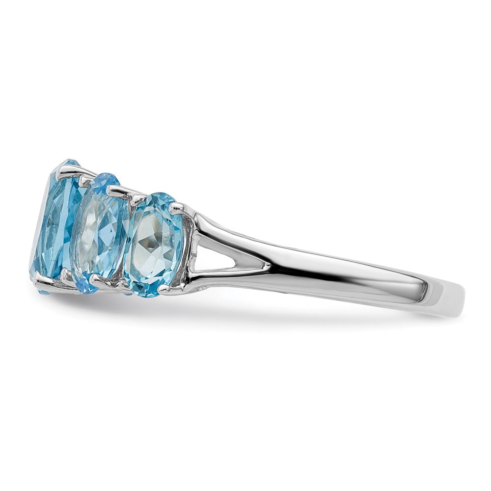 Sterling Silver Rhodium Light Swiss Blue Topaz 5 Stone Ring