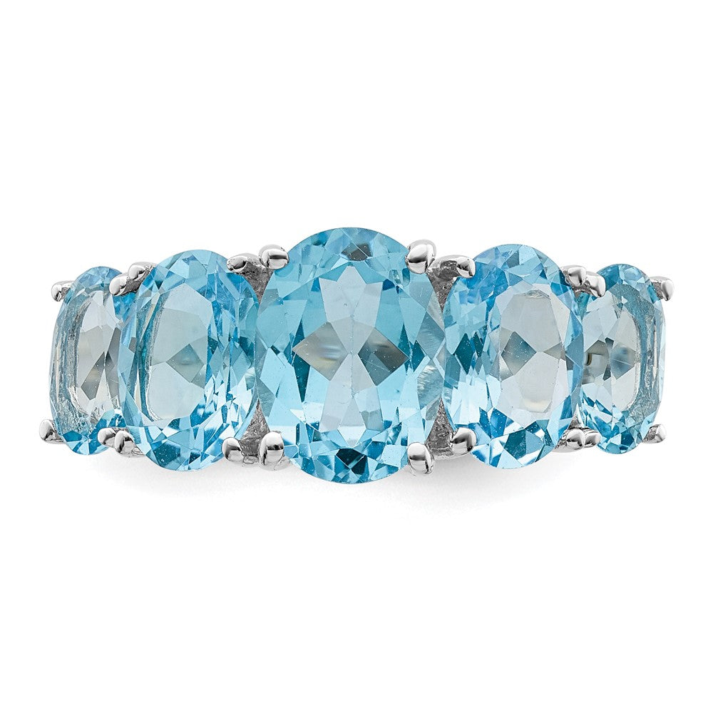 Sterling Silver Rhodium Light Swiss Blue Topaz 5 Stone Ring