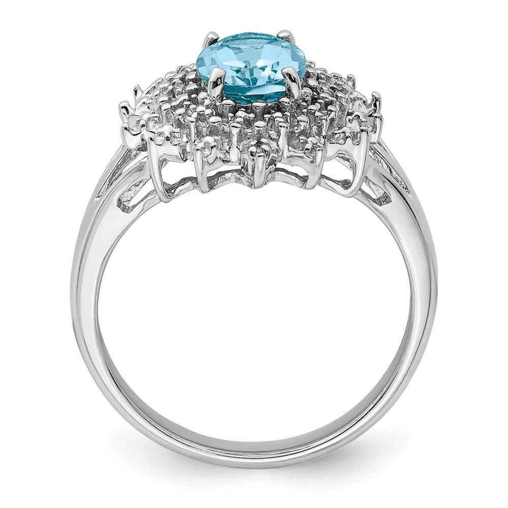 Sterling Silver Rhodium Light Swiss Blue Topaz & Diamond Ring