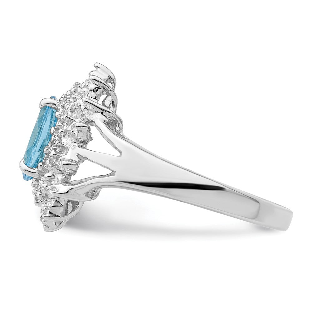 Sterling Silver Rhodium Light Swiss Blue Topaz & Diamond Ring