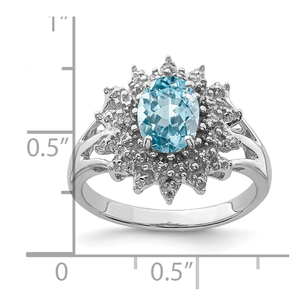 Sterling Silver Rhodium Light Swiss Blue Topaz & Diamond Ring