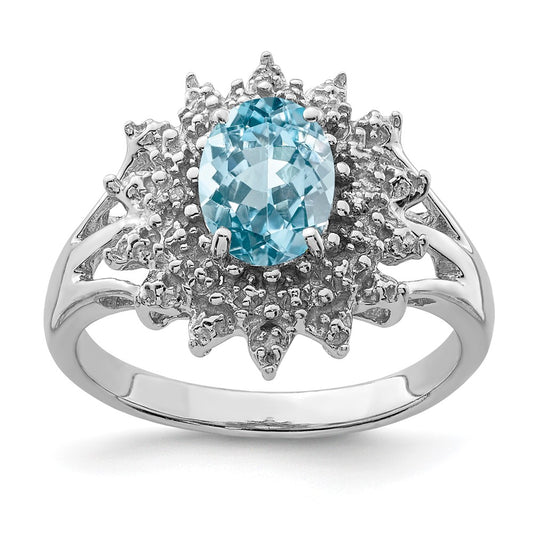 Sterling Silver Rhodium Light Swiss Blue Topaz & Diamond Ring