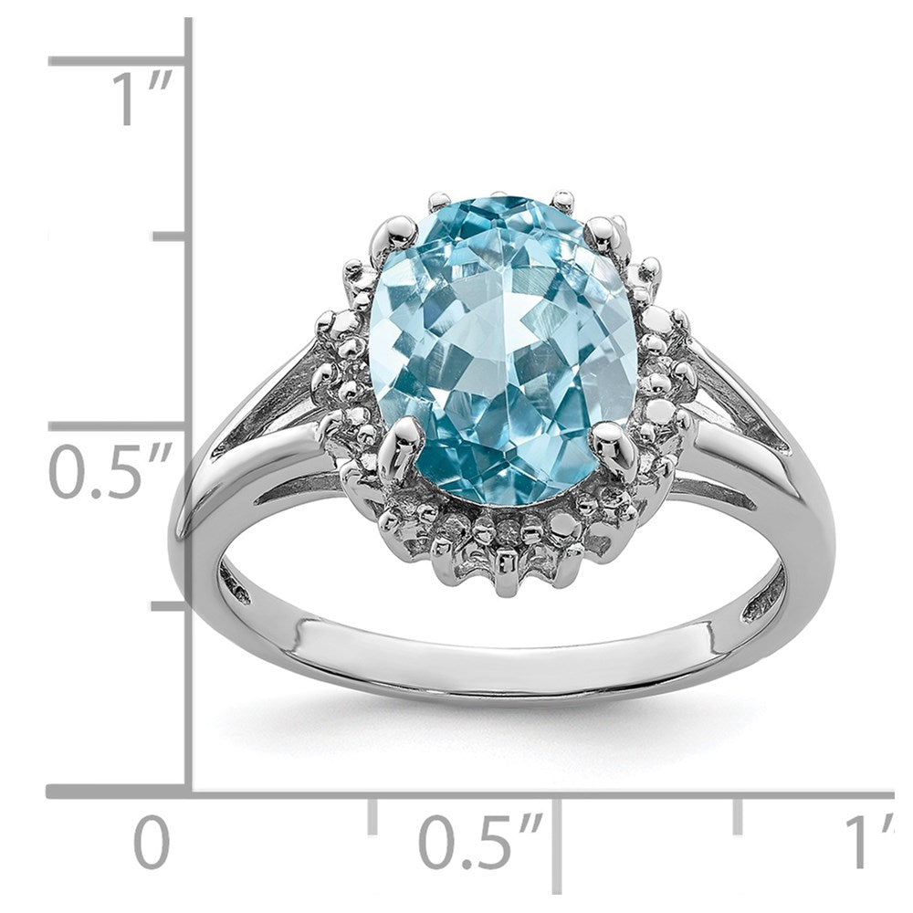 Sterling Silver Rhodium Light Swiss Blue Topaz & Diamond Ring